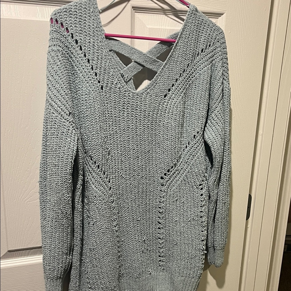 Pink Rose Women's V-Neck Sweater in Light Gray